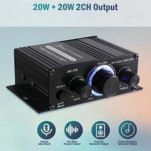 TEMU AK-170 12V 미니 차량용 파워 앰프 - 20W 3채널 터치 컨트롤, , 자동차, RV, 가정 및 데스크탑 사용을 위한 컴팩트 디자인 - 차량 오디오 앰프, 차량 오디오 업그레이드, 세련된 메탈릭 엔드, 내구성 있는 구조, 배터리 없음