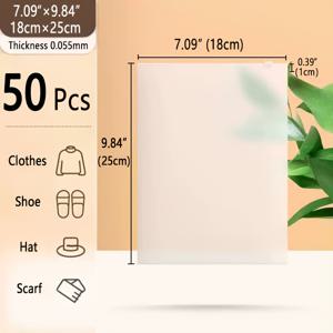 TEMU 50개 7-20인치 무광 플라스틱 백, 두꺼운 0.055mm, 신발, 양말, 의류, 속옷, 티셔츠, 스웨터, 퀼트, 바지 포장 보관 백, 얼룩 방지, 재사용 가능, 고급 여행 야외 캠핑 보관 백