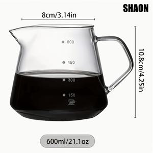 SHAON 1개 유리 커피포트, V자형 디자인과 매끄러운 주둥이, 두꺼운 눈금 라인으로 편안한 그립감, 주방 및 커피숍 용품