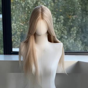 TEMU 모두에게 어울리는 가발, 밝은 골드 중간 분할 스타일, 일상 모임 및 파티용 편안하고 아름다운 풀 헤어피스