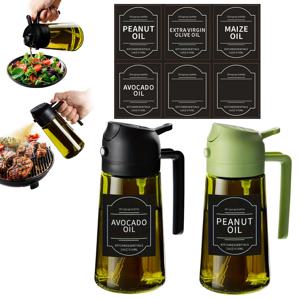 TEMU 2 Packs -16Oz/470Ml 올리브 오일 디스펜서 (주방용 스티커 포함) - 2 in 1 올리브 오일 스프레이 (요리, 에어프라이어, 샐러드용)