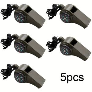 5개 비상 생존 휘슬, 컴퍼스 및 온도계 포함 - 내구성 있는 PVC, 하이킹, 캠핑, 구조 및 모험을 위한 컴팩트한 3-in-1 안전 도구 - 블랙, 블루 및 오렌지 액센트, 캠핑 액세서리