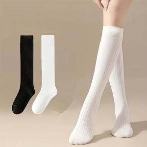 TEMU 1/2/3/6켤레 여성용 솔리드 블랙/화이트/그레이 종아리 & 무릎 양말 - 슬림 레그 파일 튜브 양말, 스커트, 신발, 드레스에 적합 - 손세탁 가능 겨울 봄 가을 타이츠
