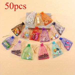 TEMU 그녀/남자를 위한 선물 50개 달 별 패턴 디자인 메시 사탕 봉투, 멀티컬러 드로스트링 보관 가방, 투명 포장 가방, 랜덤 혼합 색상, 결혼식 파티 발렌타인데이 크리스마스 할로윈 추수감사절 선물 가방으로 적합