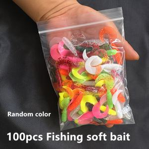 TEMU 100개입 봉투 포장 곱슬 꼬리 소프트 웜, 미끼 낚시 루어, 1.97In 길이의 소프트 웜 회전 꼬리 미끼, 낚시 미끼 물고기 웜, 바다 및 담수 낚시에 적합, 낚시용 루어