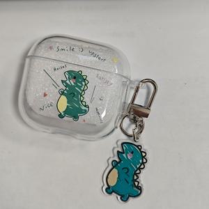 TEMU 이상적으로 귀여운 공룡 패턴 TPU 소재 보호 케이스, Airpods 1/2/3/4/Pro/Pro2/Pro3세대 이어폰 케이스에 적합, 공룡 펜던트 포함, 친구 및 가족을 위한 완벽한 선물