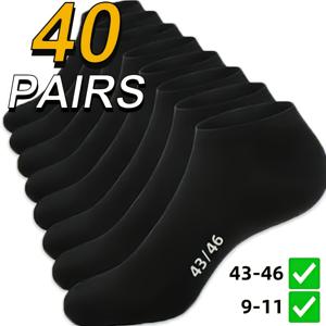 남성용 심리스 러닝 양말 40켤레 - 심리스, 미끄럼 방지, 통기성 있는 발목 양말, 검정색, 대형 사이즈 9-11(43-46), 로우컷 디자인, 캐주얼 및 스포츠웨어에 적합, 통기성 있는 양말 | 스타일리시한 발목 양말 | 폴리에스터 양말