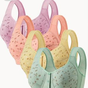 TEMU 4pcs 세트 앞면 버튼 프린트 베스트 스타일 여성용 속옷 무선 우아한 간편 브라