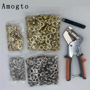 TEMU Amogto 3/8인치 그로밋 키트, 손잡이 아일렛 펜치 세트, 500개 금속 그로밋 및 천막, 가죽, 종이, 깃발용 펀치 工具 포함