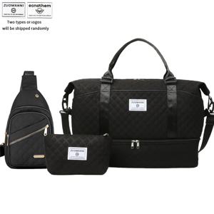 TEMU 3pcs 여행 세트, 핸드백 화장품 가방 체스트 백 숄더 백 세트, 대용량 독립형 신발 수납 공간 디자인, 아웃도어 피트니스 여행 오버나이트 가방 주말 가방 랜덤 로고