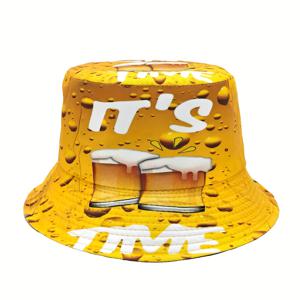 캐주얼 맥주 시간 패턴 프린트 버킷햇, 남녀공용 경량 리버서블 아웃도어 버킷햇, 파티 및 행사에 적합, 크리스마스 파티, 축제 의상, 새해 기념 및 겨울 선물에 적합합니다