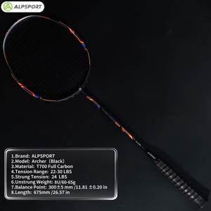 TEMU ALPSPORT Archer T700 Pro 풀 카본 배드민턴 라켓 - 경량 8U 울트라-씬 샤프트 빠른 공격, 사전 스트링 & 그립 테이핑, 22-30LBS 텐션 (기본 24LBS) 토너먼트 & 훈련용