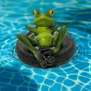 TEMU 빈티지 레진 개구리 정원 조각상 - 녹색 개구리 부력 타이어 연못 장식, 노란 눈, 내구성 있는 야외/개구리 피규어, 결혼식, 발렌타인데이, 연못용 - 레트로 동물 테마
