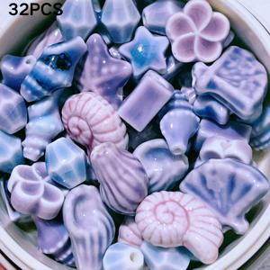 TEMU 하와이안 퍼플 세라믹 비즈 - 32개 핸드메이드 룩 비즈, 주얼리 & 공예용