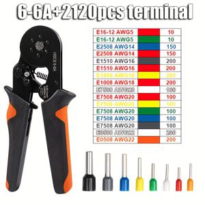 TEMU HSC8 6-6A 페룰 압착 공구 키트 (300-2120개 와이어 커넥터 포함), AWG23 톱니형 자동 조절 와이어 터미널 압착기 키트