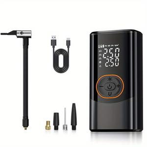 TEMU 디지털 디스플레이 휴대용 타이어 공기 주입기 | 150PSI, 충전식 리튬 배터리, LED 라이트, 무선, 컴팩트하고 내구성 있는 디자인, USB Type-C , 블랙 -