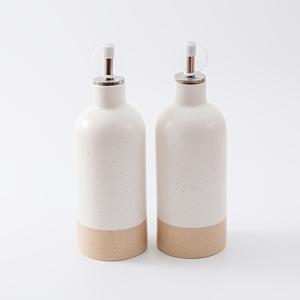 1/2개 세라믹 올리브 오일 디스펜서 병, 430ml/15.2oz 모던 미니멀 스타일 스테인리스 스틸 푸어러 포함, 식초, 간장, 커피 시럽 보관용, 집들이 및 휴일 선물 추천