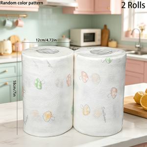 TEMU 2롤*, 일회용 주방 종이 타월, 주방 청소용 종이 타월, 게으른 행주, 건식 및 습식 겸용, 설거지 기름때 제거용 종이 타월, 주방용, 크리스마스 파티 용품 (랜덤 스타일)