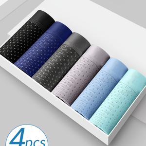 TEMU 4개입 남성 속옷 여름용 얇고 시원한 통기성 땀 흡수 - 부드럽고 편안한 피부 친화적인 플랫 브리프