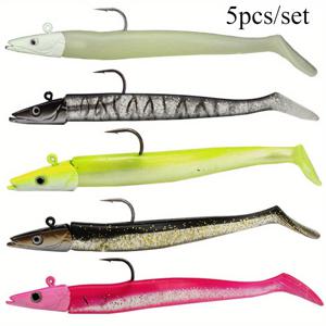 TEMU 5개 세트, 12Cm/16G, 소프트 테일 루어와 물고기 머리 바늘이 있는 투톤 소프트 베이트 낚시용