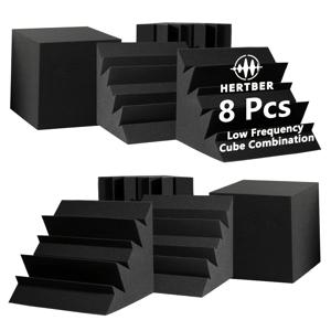TEMU 8개 세트 어쿠스틱 폼 패널: 저주파수 트랩 20x20x30cm + 큐브 20x20x20cm 콤보 - 블랙 방음 폼. 녹음 스튜디오, 음악실, 모서리에 적합하며 소리 흡수, 음향 개선, 음질 향상에 도움. 어쿠스틱 코너 폼 패널, 베이스 트랩 패널