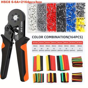 TEMU 2164피스 미니 전기 압착 키트, HSC8 6-6A 압착 플라이어 호환, 0.25-6mm² / AWG23, 7가지 사이즈 VE 튜브 터미널 2000피스 + 열수축 튜브 164피스 포함, 내구성 있는 플라스틱 핸들 및 와이어 수리 클램프, 가정 및 전문 전기 기술자용