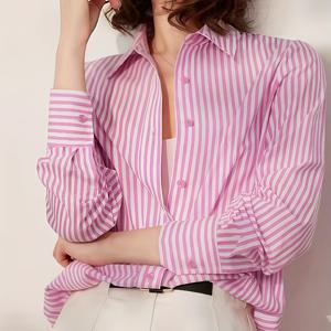 TEMU 우아한 디자인, 우아한 루즈핏 셔츠, 출퇴근 스타일 레터 자수 라펠 긴팔 셔츠, 봄, 여름, 가을