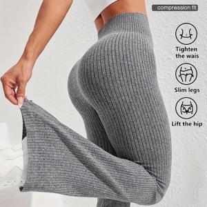 TEMU 여성용 심리스 단색 속건성 골지 요가 스포츠 플레어 레그 팬츠 1개입, 하이웨이스트 복부 보정 슬림핏 디자인, 야외 달리기, 헬스장 요가, 댄스 운동 및 데일리웨어용