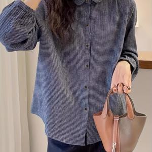 TEMU 봄가을 여성용 문학적 체크무늬 오픈프론트 가디건 셔츠