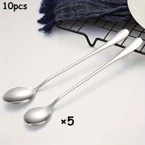 TEMU 10개 스테인리스 스틸 긴 손잡이 스푼 세트 - 식기세척기 사용 가능, 전기 불필요, , 커피, 차 섞기에 적합 - 주방용 칼날, 주방 조리 도구