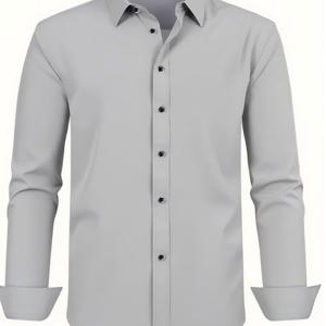 TEMU 솔리드 컬러 남성용 우아한 긴팔 셔츠, 가벼운 원단, 레귤러 핏, 라펠 디자인의 싱글 버튼, 사계절 캐주얼 비즈니스 웨어에 적합, 모임 및 외출에 이상적