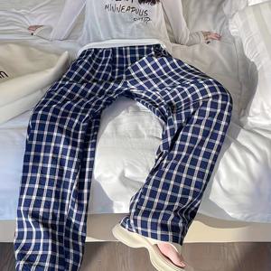 TEMU 대형 체크무늬 프린트 캐주얼 바지 여성용 와이드 레그 팬츠 파자마 하이웨이스트 체크 팬츠 루즈 트라우저 드레이프드 트라우저 얇은 4계절 홈웨어 파자마, 여성용 편안한 100% 루즈 캐주얼 반바지