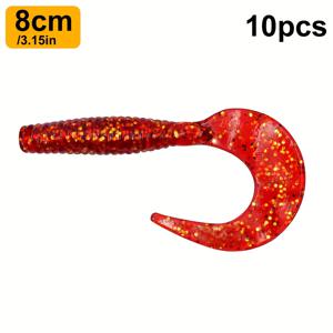 TEMU 10개/세트 8cm 4g 바이오닉 소프트 웜 루어, 낚시용 소프트 실리카 그럽 웜 루어 미끼, 마그렛 웜 미끼 루어 소프트 베이트 원형 꼬리 - 실제 지렁이 미끼 꼬리로 매력 강화