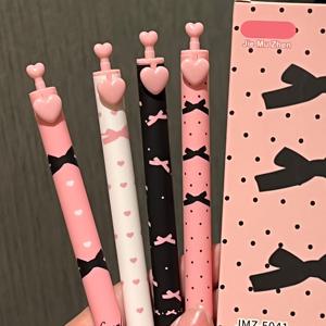 TEMU 박스포장 핑크 보우kno트 젤펜 4개입, 0.5mm, 빠른 건조 및 부드러운 필기감, 귀여운 핑크-화이트-블랙 색상, 다양한 사랑스러운 패턴, 사무실 및 학습용으로 인기