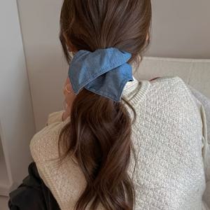 TEMU 블루 쿨감 데님 스퀘어 스카프 대장 머리끈 여성 번 헤어 로프 고급 머리끈