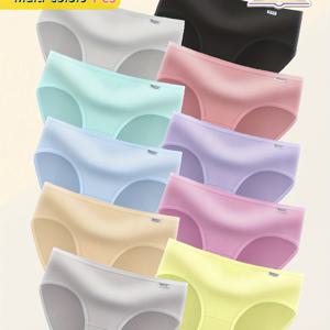 TEMU 십대 여아용 마카롱 색상 삼각팬티 6개 랜덤 세트, 부드럽고 편안하며 통기성 좋은 신축성 속옷, 사계절 니트 원단, 레귤러 핏, 십대를 위한 생동감 있는 속옷