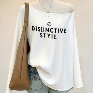 TEMU 여성용 오프숄더 디자인의 넉넉한 핏 긴팔 티셔츠