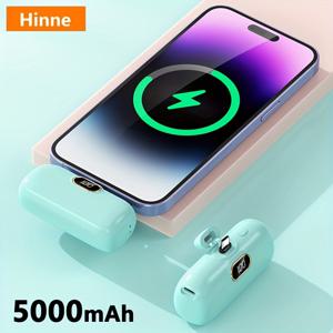 TEMU 힌네 5000mAh 미니 휴대용 충전기, 초소형 배터리 팩 여행용 휴대폰 충전기, 비상용 포켓 파워뱅크, USB 모바일 백업 배터리 팩, 선물용