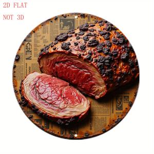 TEMU 2D 플랫 - 8인치 맛있는 로스트 미트 간판, 크러시한 표면과 부드러운 내부, 원형 알루미늄 벽 장식 | 1개, 선물, 현관문 및 정원, 바, 카페, 농가 장식에 적합, 2D 플랫
