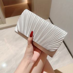 TEMU 신상 여성 새틴 플리츠 이브닝 클러치, 고급 핸드백, 이브닝 백, 가운 클러치, 웨딩 시즌을 위한 웨딩 백