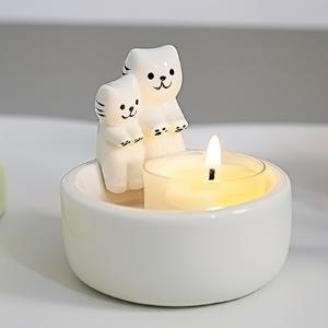 TEMU 커플 캣 캔들 홀더 - 카툰 고양이 세라믹 아로마테라피 캔들 스탠드