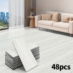 TEMU 24/48개 나뭇결 접착식 바닥재, 15cm X 40cm, 1.5mm 두께 IXPE 소재, 집 꾸미기 타일, 떼어내고 붙이는 방식, 내마모성, 간편한 세척 및 설치, 거실, 침실, 주방, 사무실 바닥 리모델링용