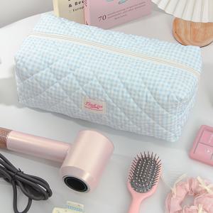 TEMU 체크무늬 하트 퀼팅 헤어드라이어 파우치, 큰 입구 디자인, 접이식, 방진 전동 고데기 보호 커버 헤어드라이어 보관 가방, 휴대용 여행용 메이크업 가방, 지퍼 잠금장치가 있는 주얼리 정리 파우치, 화장품, 동전, 소품 수납용. 신부 들러리, 어머니, 생일, 선생님, 친구, 신학기, 웨딩 파티 선물용으로 이상적