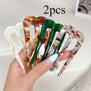TEMU 빈티지 우아한 중국 옥 그린 더블 U자형 머리핀 - 대리석 패턴과 거북이 등껍질 패턴, 고품질 플라스틱 여성 헤어 액세서리, 디스크 헤어 및 일상 정장 장소에 적합