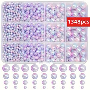 5392개/1348개 4/6/8/10mm 검정, 흰색, 파란색-보라색, 비즈 팔찌 및 목걸이용 12칸으로 정리. 공예에 적합한 원형 컬러 비즈는 실을通과하기 위한 구멍이 있습니다.