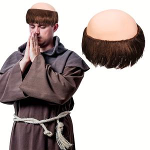 TEMU 할로윈 대머리 지중해 할아버지 카니발 가발 머리 장식, 수도사 코스튬 역할극, 수도사 코스프레 가발, 크리스마스 카니발 나이트 코스튬 파티 가발