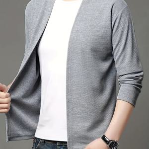 TEMU 봄/가을 신상 긴팔 니트 캐주얼 가디건 (버튼 없음), 남성용 단색 재킷 (중년 및 젊은층 패션 에어 셔츠), 남성용 아우터 탑