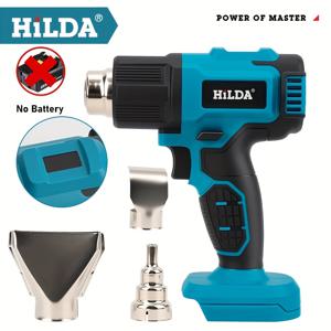 TEMU (배터리/충전기 미포함) 무선 블루 열풍기, HILDA 열풍기 (마키타 18V/21V 배터리 호환), 3가지 노즐 포함, 최대 532°C (989.6°F) – 공예, 수축 튜브, 레진 및 장식용 열풍기 (배터리 미포함)