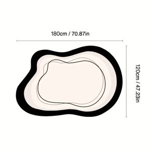TEMU 벨벳 모던 기하학적 스타일 비정형 모양 바닥 매트 - 크림색에 블랙 액센트, 기계 세탁 가능, 거실, 침실, 서재용 매트, 프렌치 스타일 빈티지, 고급스러운 홈 데코, 예술적인 디자인, 패셔너블한 스타일