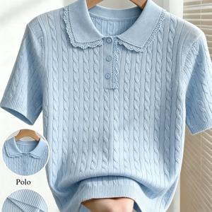 TEMU 가을/겨울 베이스 레이어 레이스 패치워크 칼라 반팔 티셔츠 스웨터, 여성용, 쁘띠, 우아한 기질, 캐주얼 출퇴근복 상의, Niannian